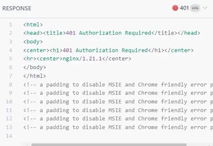 Resposta de API com erro de não autorizado