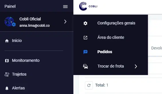 Tela do Painel Cobli — Como solicitar o agendamento de serviços de instalação, troca ou desinstalação
