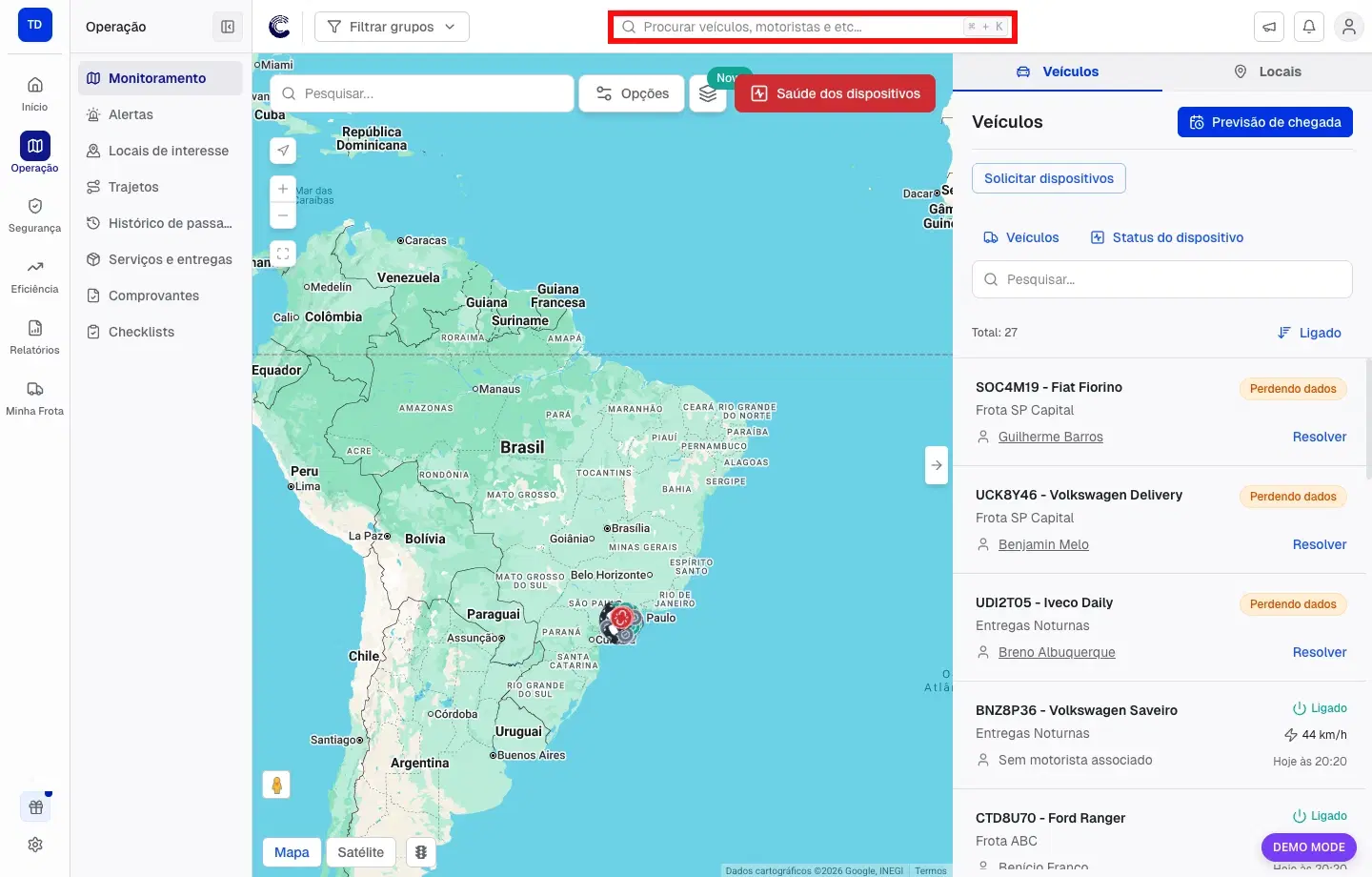 Barra de busca global destacada no topo do Painel Cobli