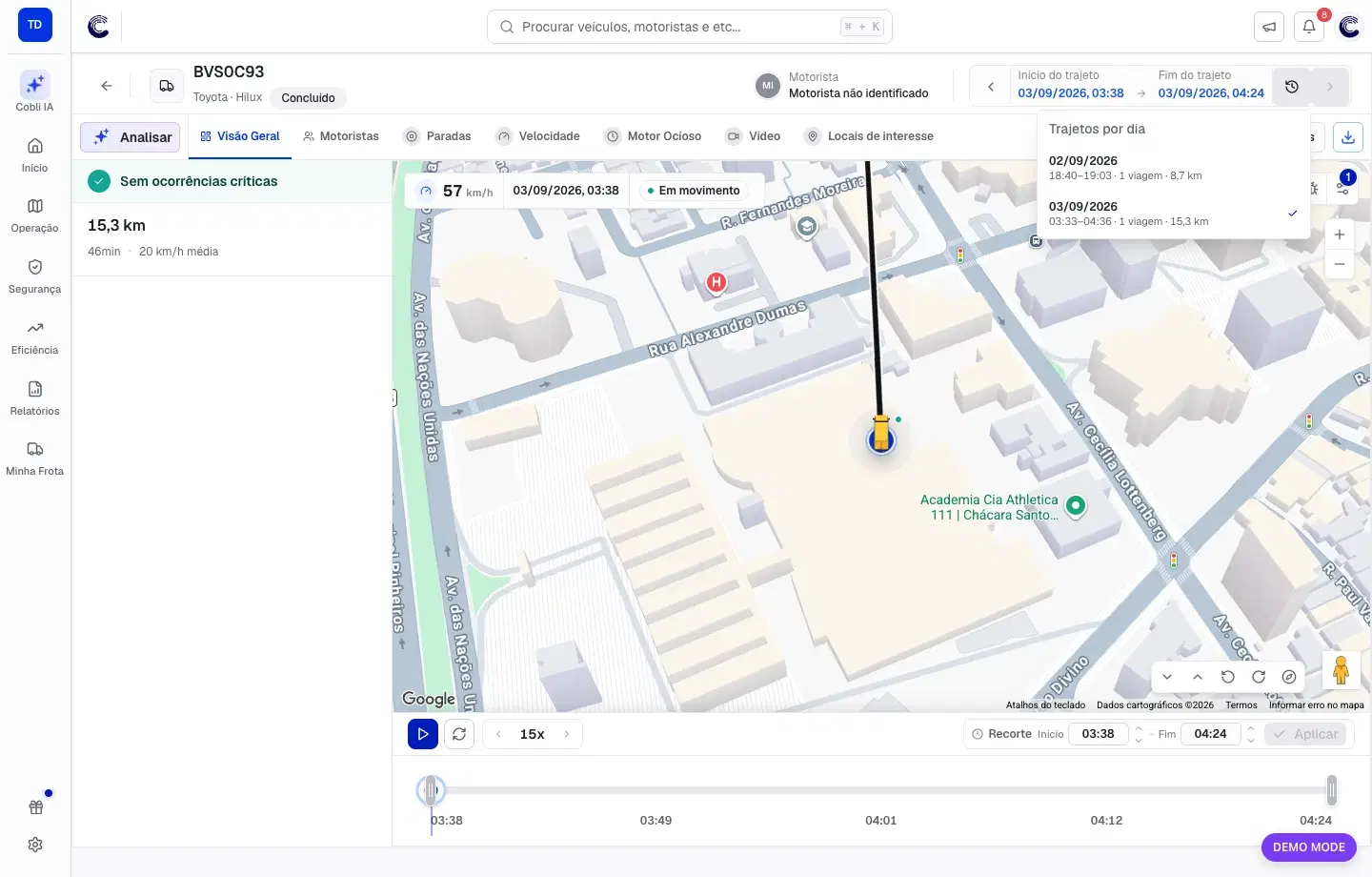 Lista de outros trajetos disponíveis para o mesmo veículo
