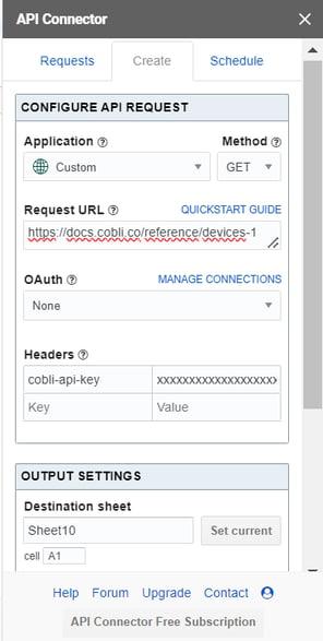 Formulário de criação de requisição no API Connector