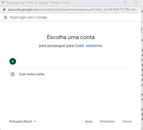 Tela de escolha da conta do Google