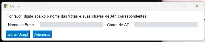 Janela do executável com o nome da frota e a chave de API