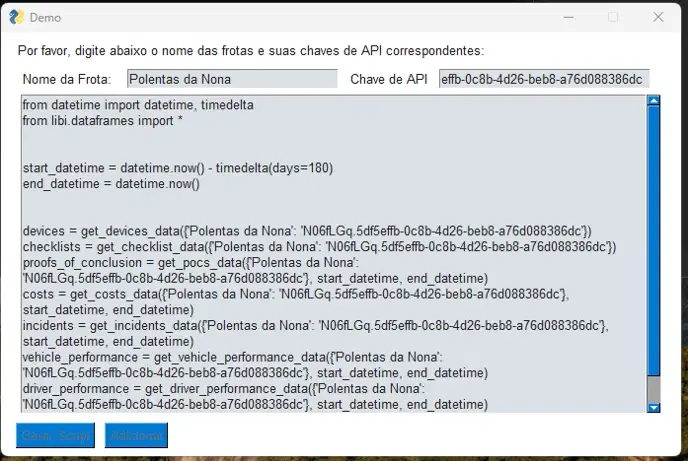 Aba com o conteúdo do script gerado pelo executável